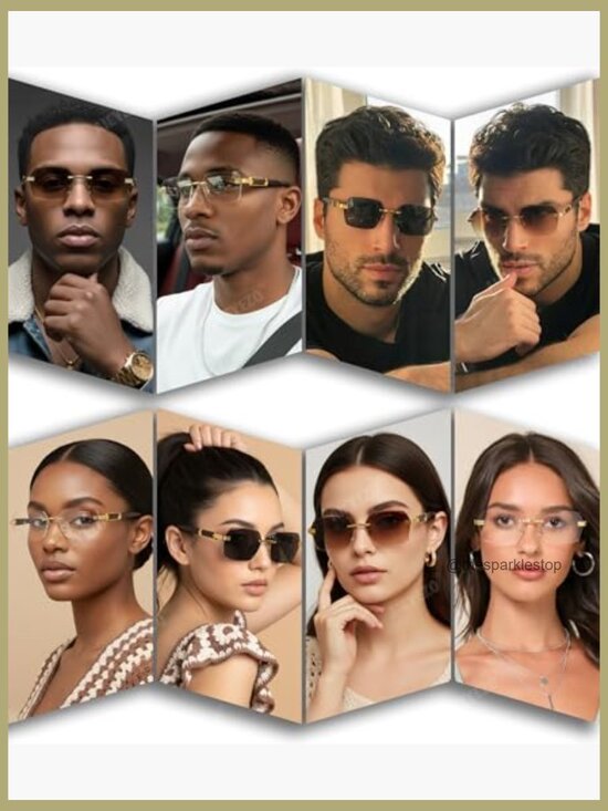 Retro Rimless Rectangular Sunglasses Vintage Frameless Unisex Tinted UV main image 7